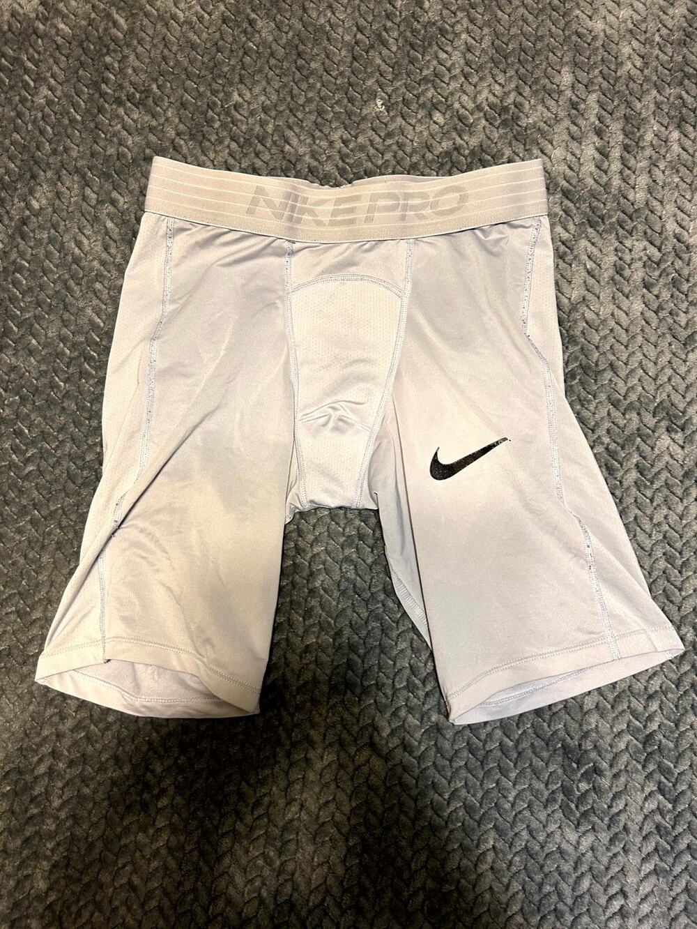 Nike Pro Compression Shorts Mens M White Dri-Fit Tight Fit Swoosh Logo Waistband